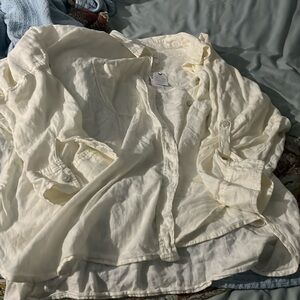 Swimsuit, cover-up, oversized button up shirt